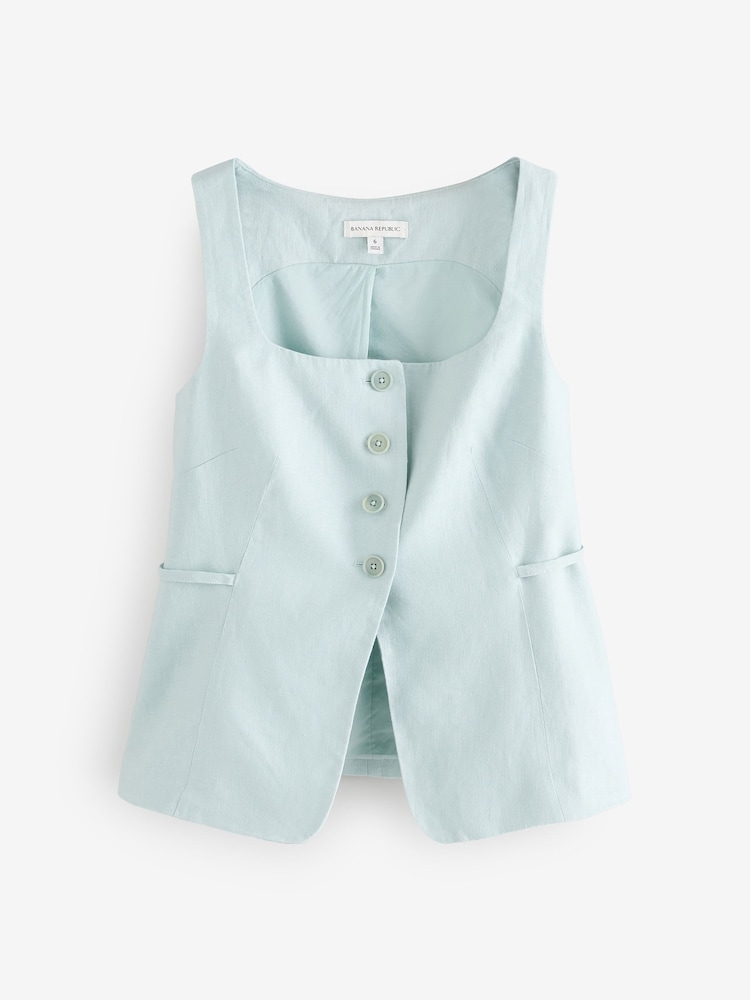 Banana Republic Light Blue Linen Square-Neck Longline Waistcoat - Image 2 of 4