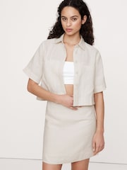 Banana Republic Beige Boxy Linen Cropped Shirt - Image 1 of 5