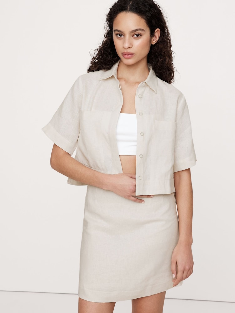 Banana Republic Beige Boxy Linen Cropped Shirt - Image 1 of 5