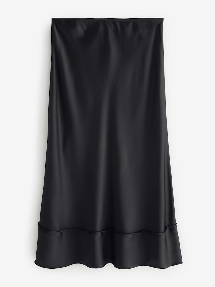 Banana Republic Black Satin Midi Skirt - Image 2 of 2 Banana Republic Black Satin Midi Skirt - Image 2 of 2