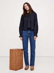 Banana Republic Navy Blue Poplin Tie-Back Top - Image 1 of 1