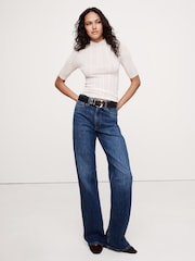 Banana Republic White Ribbed Merino Mock-Neck Elbow-Sleeve Jumper - Image 1 of 4