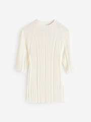 Banana Republic White Ribbed Merino Mock-Neck Elbow-Sleeve Jumper - Image 2 of 5