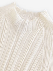 Banana Republic White Ribbed Merino Mock-Neck Elbow-Sleeve Jumper - Image 3 of 4
