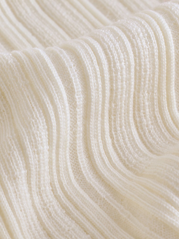 Banana Republic White Ribbed Merino Mock-Neck Elbow-Sleeve Jumper - Image 4 of 4