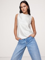 Banana Republic White Signature 100% Silk Sleeveless Tank Top - Image 1 of 4