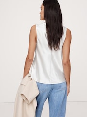 Banana Republic White Signature 100% Silk Sleeveless Tank Top - Image 2 of 4