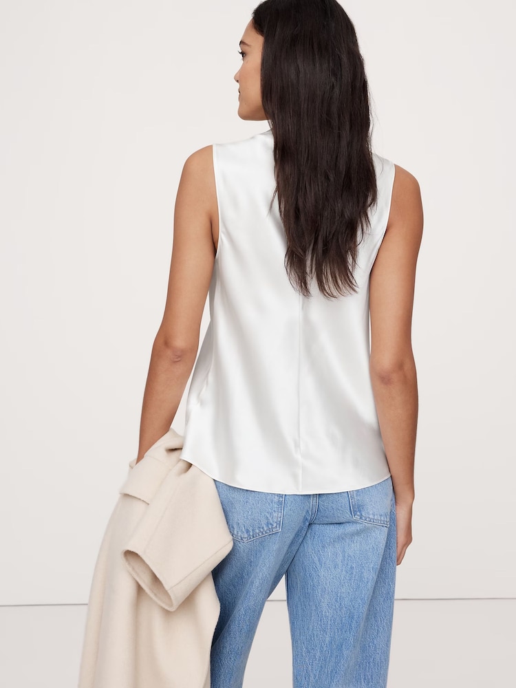 Banana Republic White Signature 100% Silk Sleeveless Tank Top - Image 2 of 4