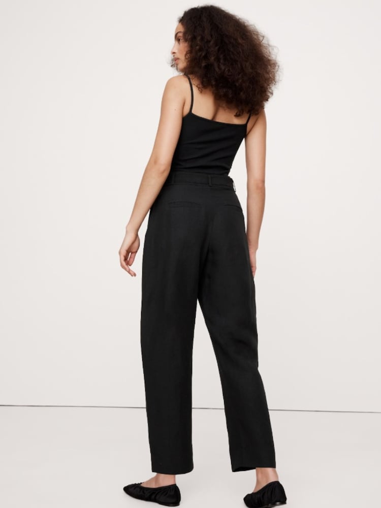 Banana Republic Black High-Rise Barrel Tencel Linen Trousers - Image 2 of 4 Banana Republic Black High-Rise Barrel Tencel Linen Trousers - Image 2 of 4