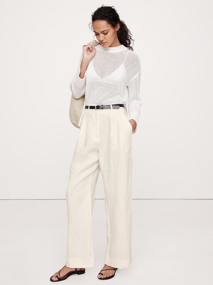 Banana Republic White Soho High-Waisted Wide-Leg Linen Trousers - Image 1 of 5