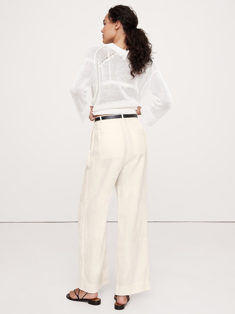 Banana Republic White Soho High-Waisted Wide-Leg Linen Trousers - Image 2 of 5