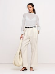 Banana Republic White Soho High-Waisted Wide-Leg Linen Trousers - Image 4 of 5