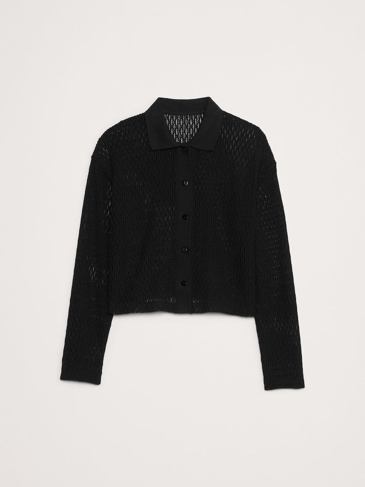 Banana Republic Black Mesh Polo Cardigan - Image 4 of 4