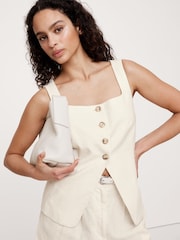 Banana Republic Cream 100% Linen Square-Neck Longline Waistcoat - Image 2 of 7