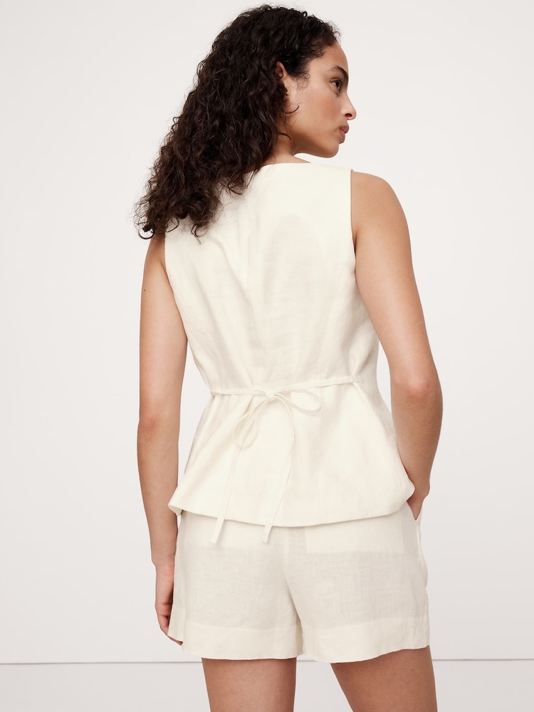 Crème - Banana Republic 100% Linen Square-Neck Longline Waistcoat - Image 3 of 7