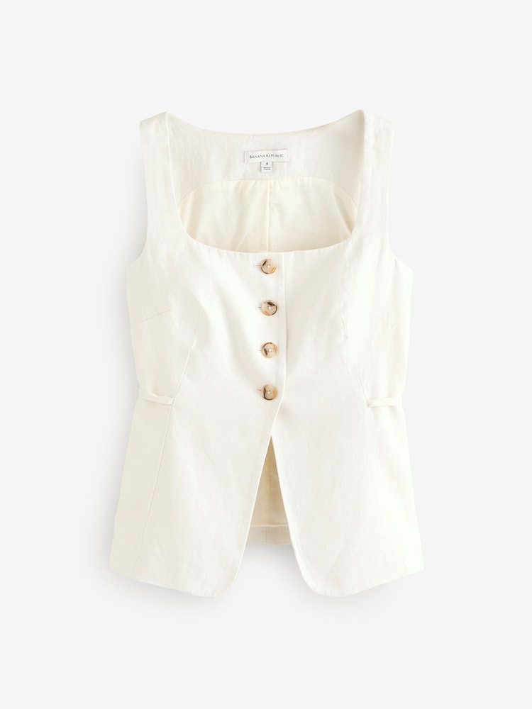 Crème - Banana Republic 100% Linen Square-Neck Longline Waistcoat - Image 4 of 7
