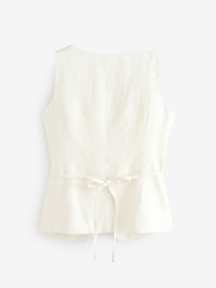 Crème - Banana Republic 100% Linen Square-Neck Longline Waistcoat - Image 5 of 7
