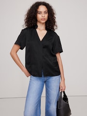 Banana Republic Black Satin Short-Sleeve Shirt - Image 1 of 1