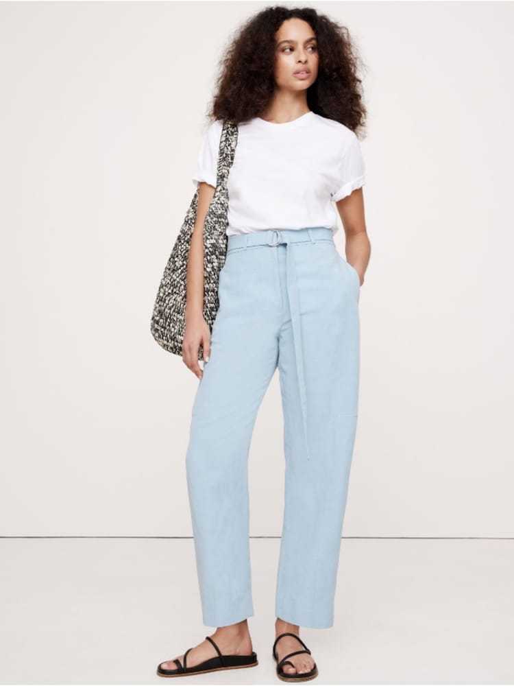 Banana Republic Light Blue High-Rise Barrel Tencel Linen Trousers - Image 1 of 3