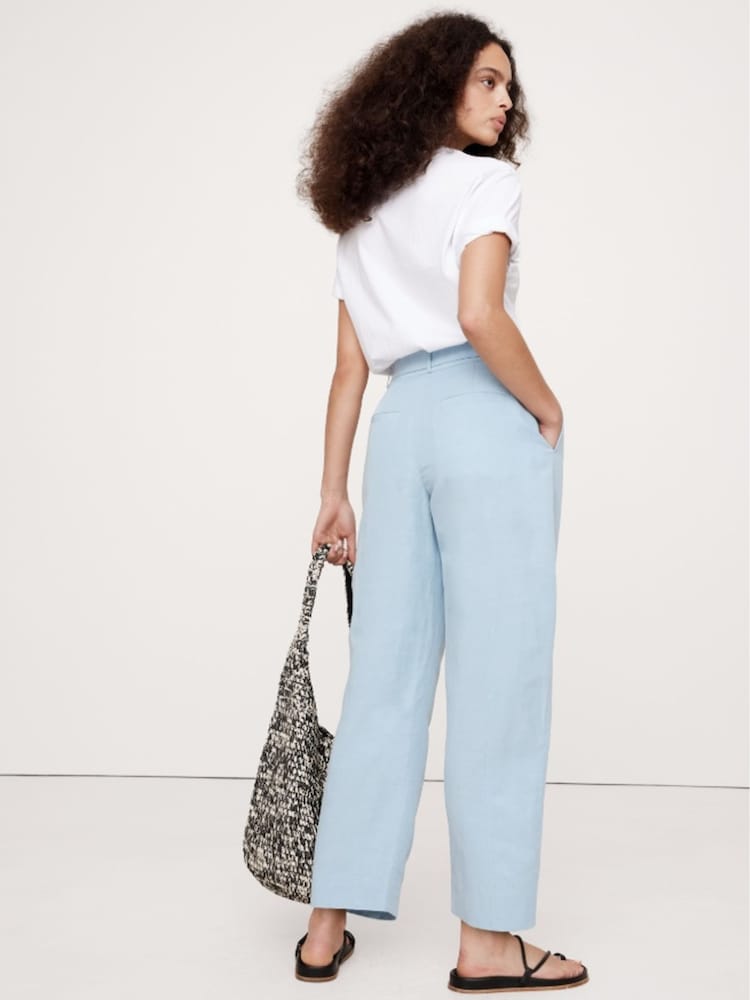 Banana Republic Light Blue High-Rise Barrel Tencel Linen Trousers - Image 2 of 3
