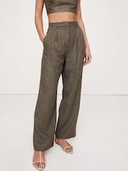 Banana Republic Green Soho High-Waisted Wide-Leg Linen Trousers - Image 1 of 4