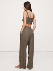 Banana Republic Green Soho High-Waisted Wide-Leg Linen Trousers - Image 2 of 4