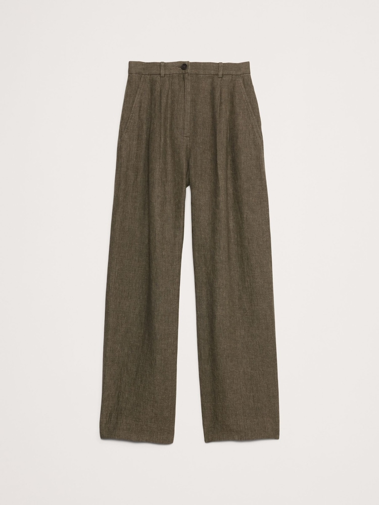 Banana Republic Green Soho High-Waisted Wide-Leg Linen Trousers - Image 4 of 4