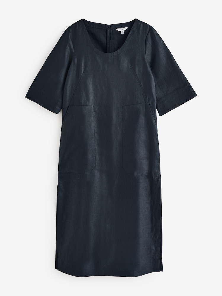 Banana Republic Black 100% Linen Short Sleeve Dress - Image 1 of 5