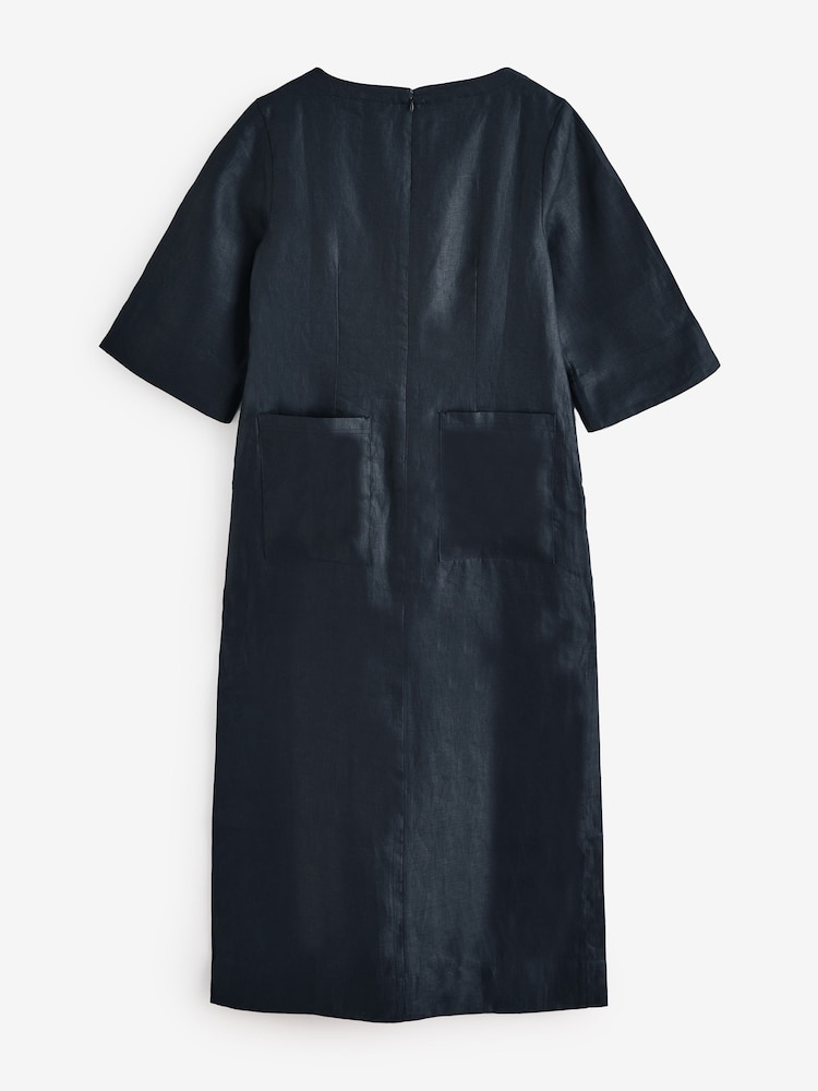 Banana Republic Black 100% Linen Short Sleeve Dress - Image 2 of 5