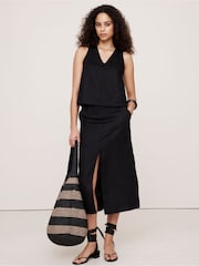 Banana Republic Black V Neck Cross Back Linen Vest Top - Image 1 of 3