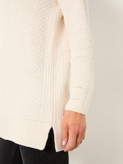 FatFace Blair Chalk White Funnel Neck Long Line Knitted Jumper - Image 4 of 6