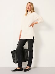FatFace Blair Chalk White Funnel Neck Long Line Knitted Jumper - Image 5 of 6