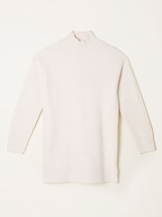 FatFace Blair Chalk White Funnel Neck Long Line Knitted Jumper - Image 6 of 6