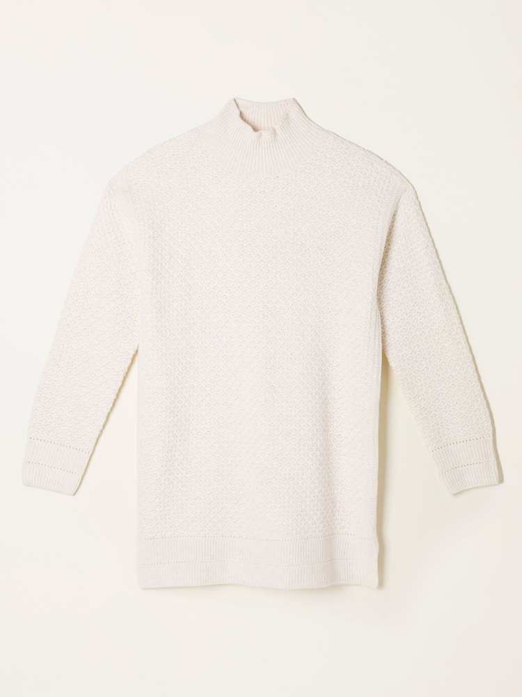 FatFace Blair Chalk White Funnel Neck Long Line Knitted Jumper - Image 6 of 6