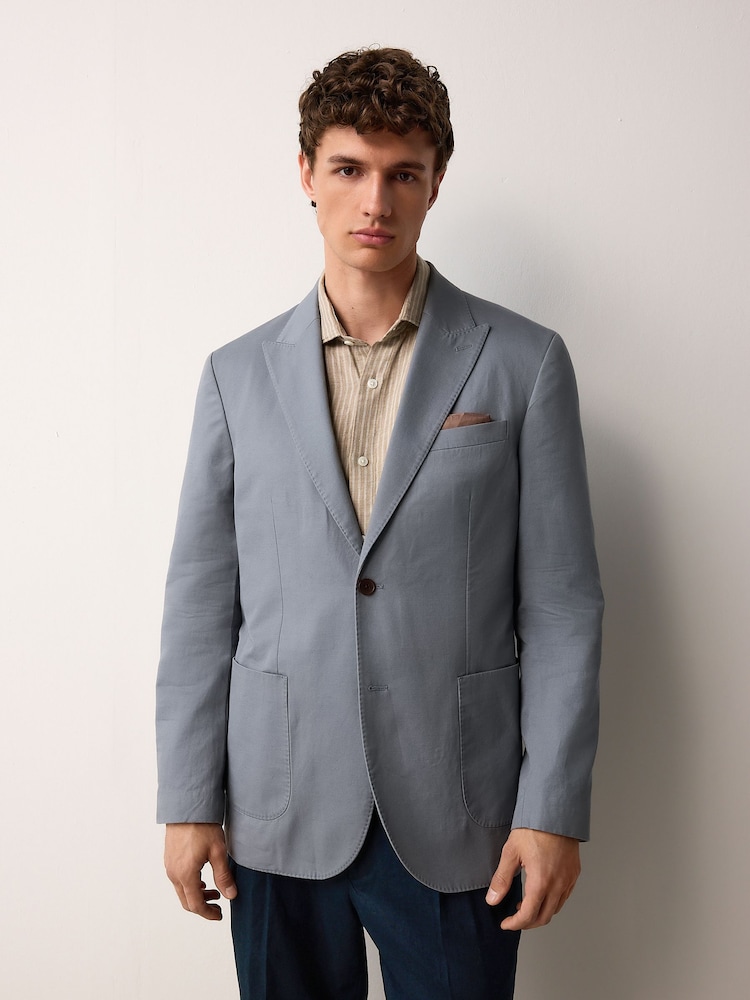 Steel Blue Regular Fit Cotton Blend Blazer With Linen and Lyocell - Image 1 of 5