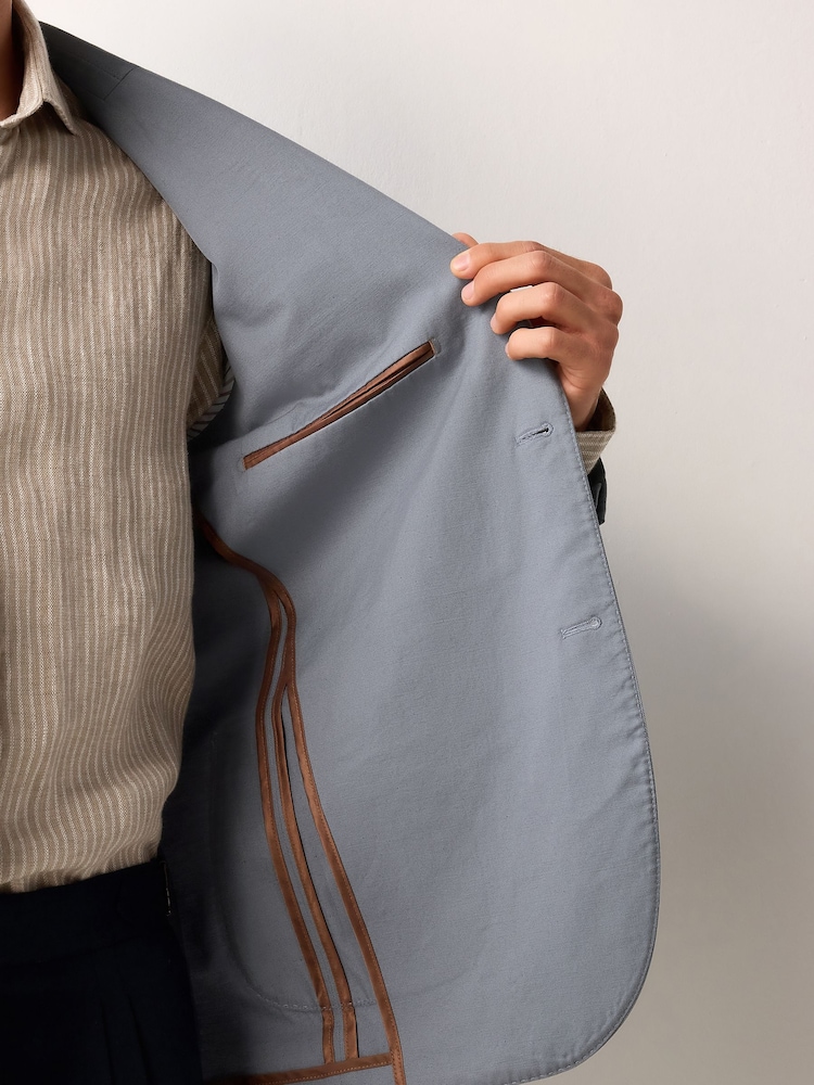 Steel Blue Regular Fit Cotton Blend Blazer With Linen and Lyocell - Image 5 of 5