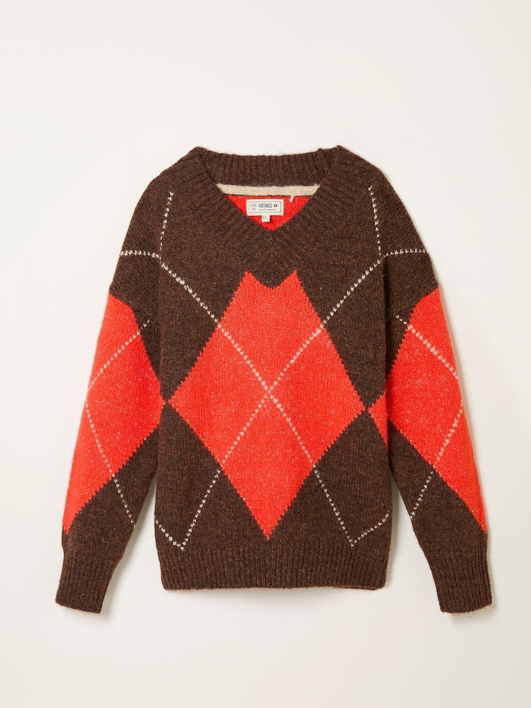 FatFace Ali Brown Argyle Knitted Jumper - Image 5 of 5 FatFace Ali Brown Argyle Knitted Jumper - Image 5 of 5