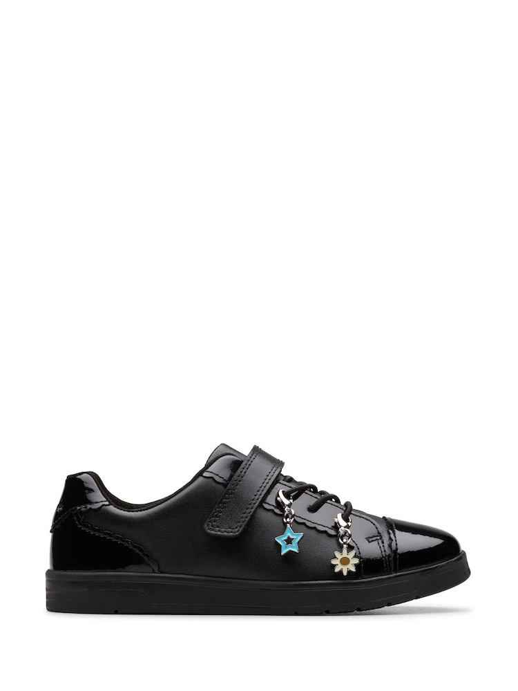 Clarks Black Younger Girls Patent Leather Disco Charm Trainers - Image 1 of 6 Clarks Black Younger Girls Patent Leather Disco Charm Trainers - Image 1 of 6