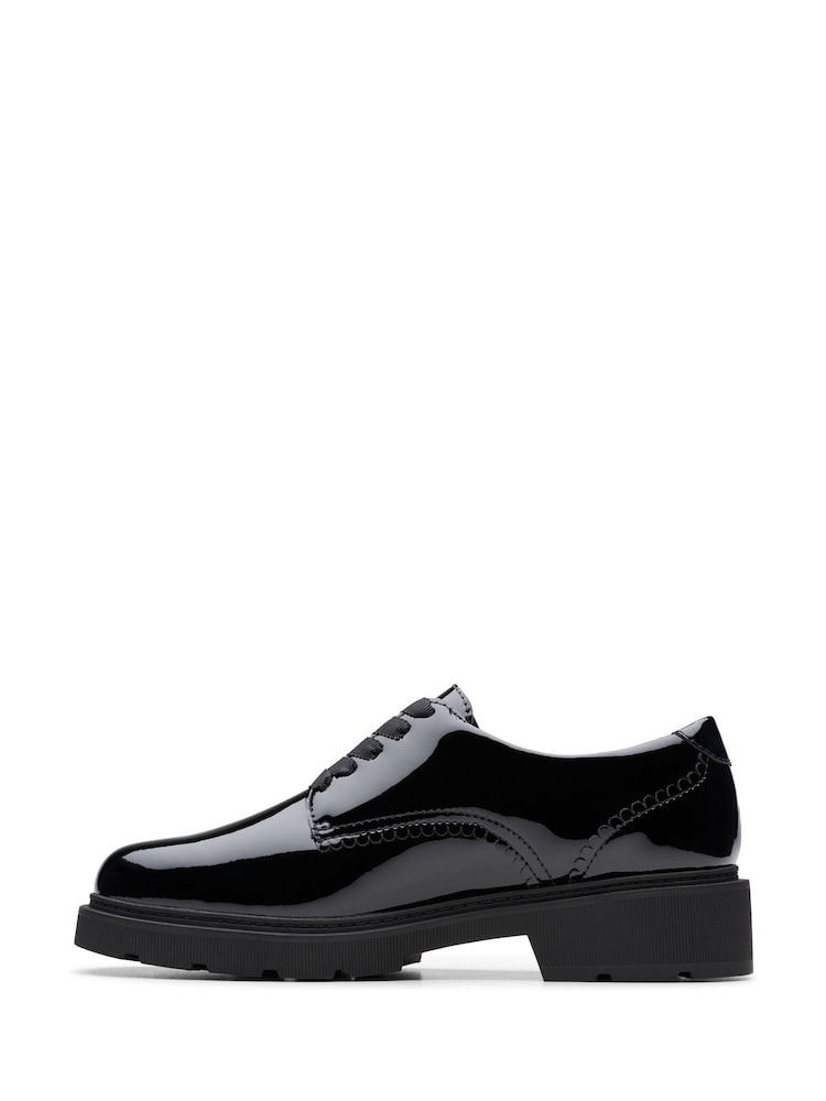 Clarks Black Patent Standard Fit (F) Older Girls Eris Pure Brogues - Image 2 of 6 Clarks Black Patent Standard Fit (F) Older Girls Eris Pure Brogues - Image 2 of 6