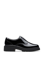 Clarks Black Patent Wide Fit (G) Older Girls Eris Pure Brogues - Image 1 of 6