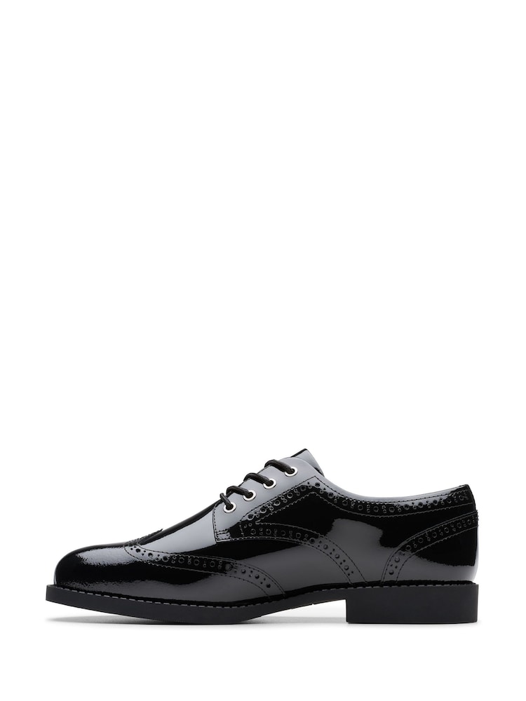 Clarks Black Patent Standard Fit (F) Older Girls Tapa Pure Leather Brogues - Image 2 of 6