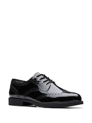 Clarks Black Patent Standard Fit (F) Older Girls Tapa Pure Leather Brogues - Image 3 of 6