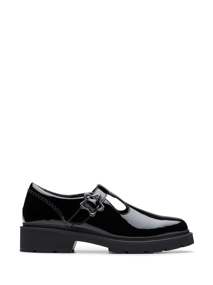 Clarks Black Patent Standard Fit (F) Older Girls Eris Hope Bow Leather Loafers - Image 1 of 6
