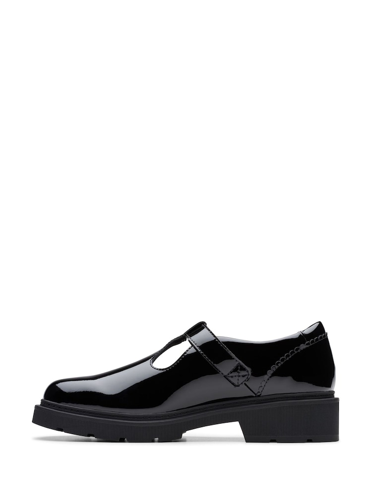 Clarks Black Patent Standard Fit (F) Older Girls Eris Hope Bow Leather Loafers - Image 2 of 6