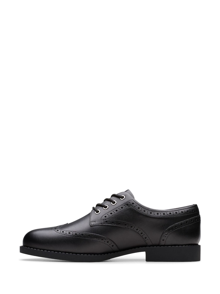 Clarks Black Leather Standard Fit (F) Older Girls Tapa Pure Leather Brogues - Image 2 of 6 Clarks Black Leather Standard Fit (F) Older Girls Tapa Pure Leather Brogues - Image 2 of 6