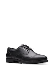 Clarks Black Leather Standard Fit (F) Older Girls Tapa Pure Leather Brogues - Image 3 of 6