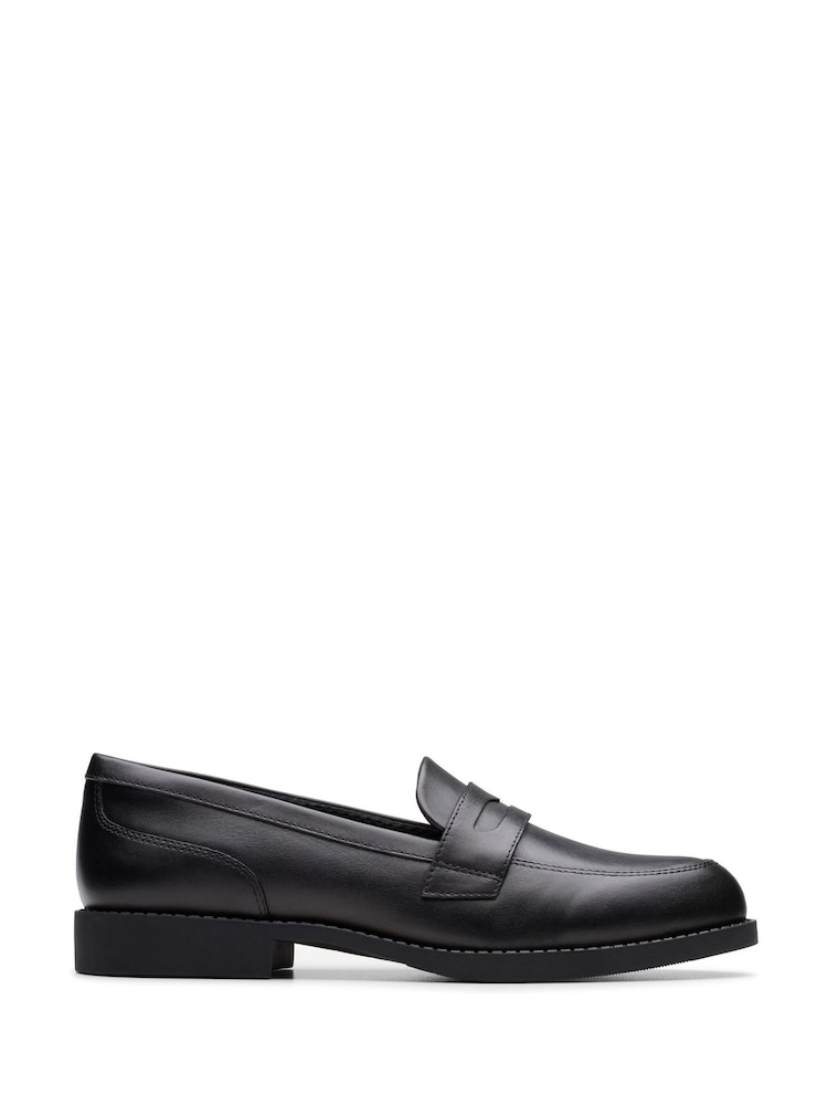 Schwarzes Leder - Clarks Older Girls Tappa Edge Loafers - Bild 1 von 6