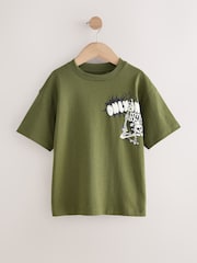 Khaki Green Graffiti Back Relaxed Fit Short Sleeve Graphic Print T-Shirt (3-16yrs) - Image 1 of 4