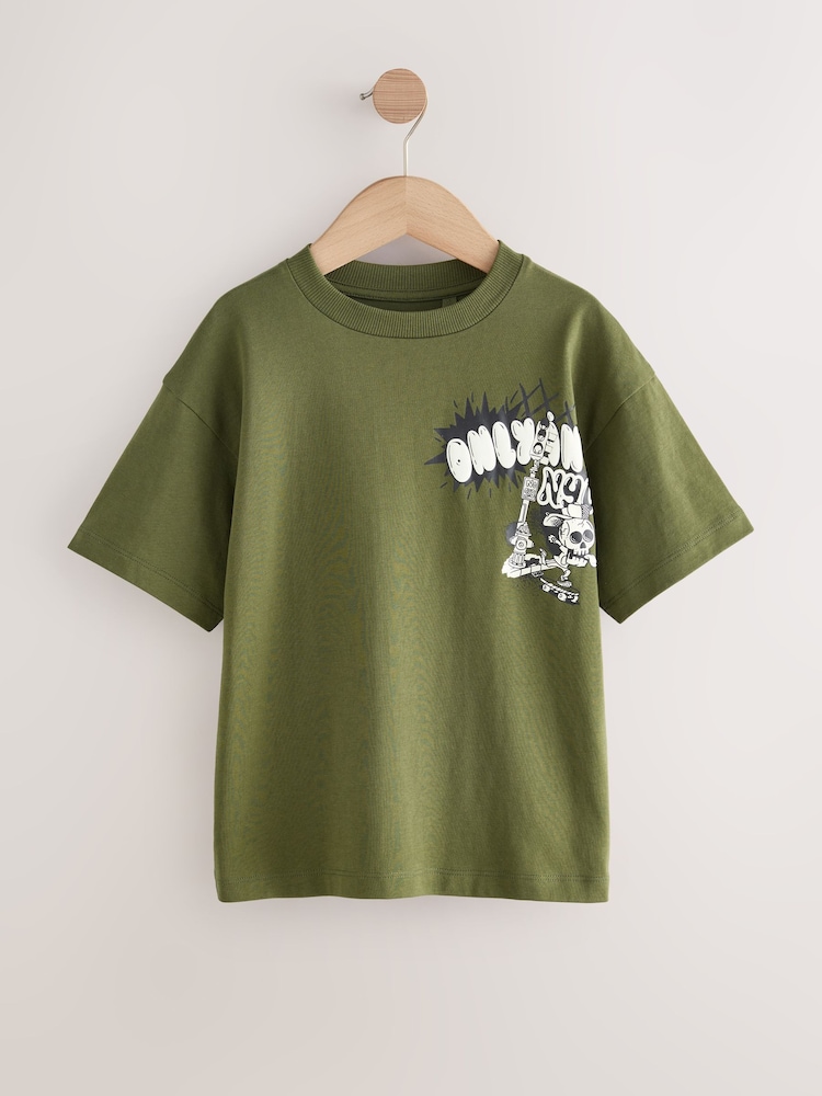 Khaki Green Graffiti Back Relaxed Fit Short Sleeve Graphic Print T-Shirt (3-16yrs) - Image 1 of 4 Khaki Green Graffiti Back Relaxed Fit Short Sleeve Graphic Print T-Shirt (3-16yrs) - Image 1 of 4