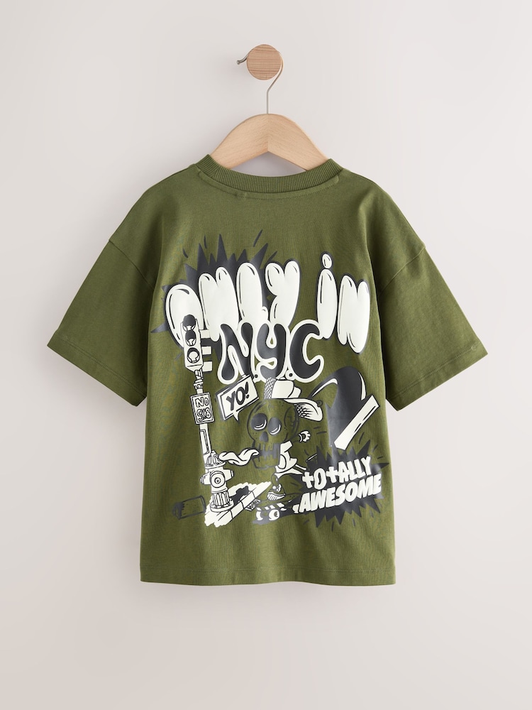 Khaki Green Graffiti Back Relaxed Fit Short Sleeve Graphic Print T-Shirt (3-16yrs) - Image 2 of 4 Khaki Green Graffiti Back Relaxed Fit Short Sleeve Graphic Print T-Shirt (3-16yrs) - Image 2 of 4